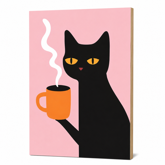 Black Cat Drinking Wall Plank